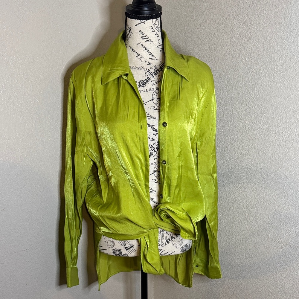 Kathie Lee Collection Lime Green Button-Up Blouse